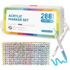 image:imageDdaowanx 240 Colors Acrylic Paint Markers Soft Brush Tip Marker Pens Set Acrylic Paint Pens for Fabric Wood Stone Canvas Glass Egg Rock Painting DIY Crafts and Art Supplies288 Colors