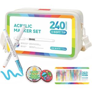 image:imageDdaowanx 240 Colors Acrylic Paint Markers Soft Brush Tip Marker Pens Set Acrylic Paint Pens for Fabric Wood Stone Canvas Glass Egg Rock Painting DIY Crafts and Art Supplies240 Colors